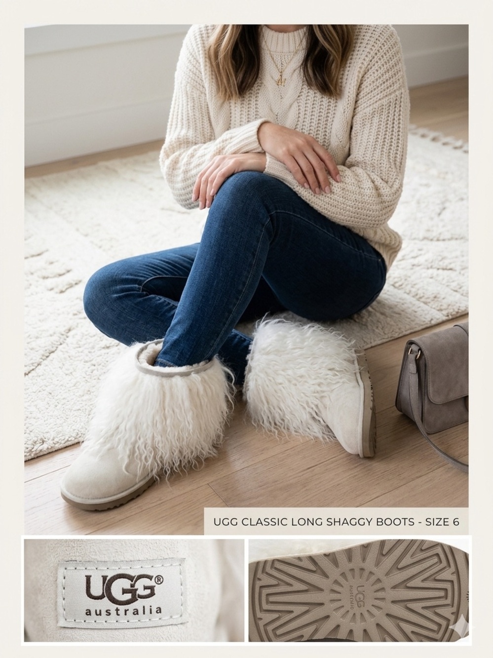 UGG Australia Lida Mongolian Sheepskin Fur Boots S/N 1875 Cream Size 6-RARE